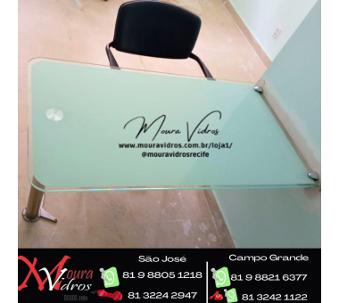 MESA DE VIDRO ADESIVADA + PÉ DE METAL